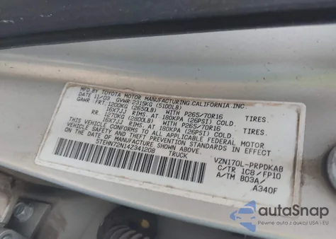 2004 Toyota Tacoma Base V6 z USA, uszkodzony, nr VIN 5TEHN72N14Z341208